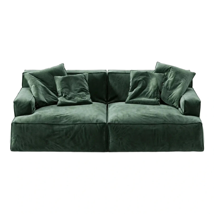 Deep Green Velvet Modular Sofa with Loose Pillows