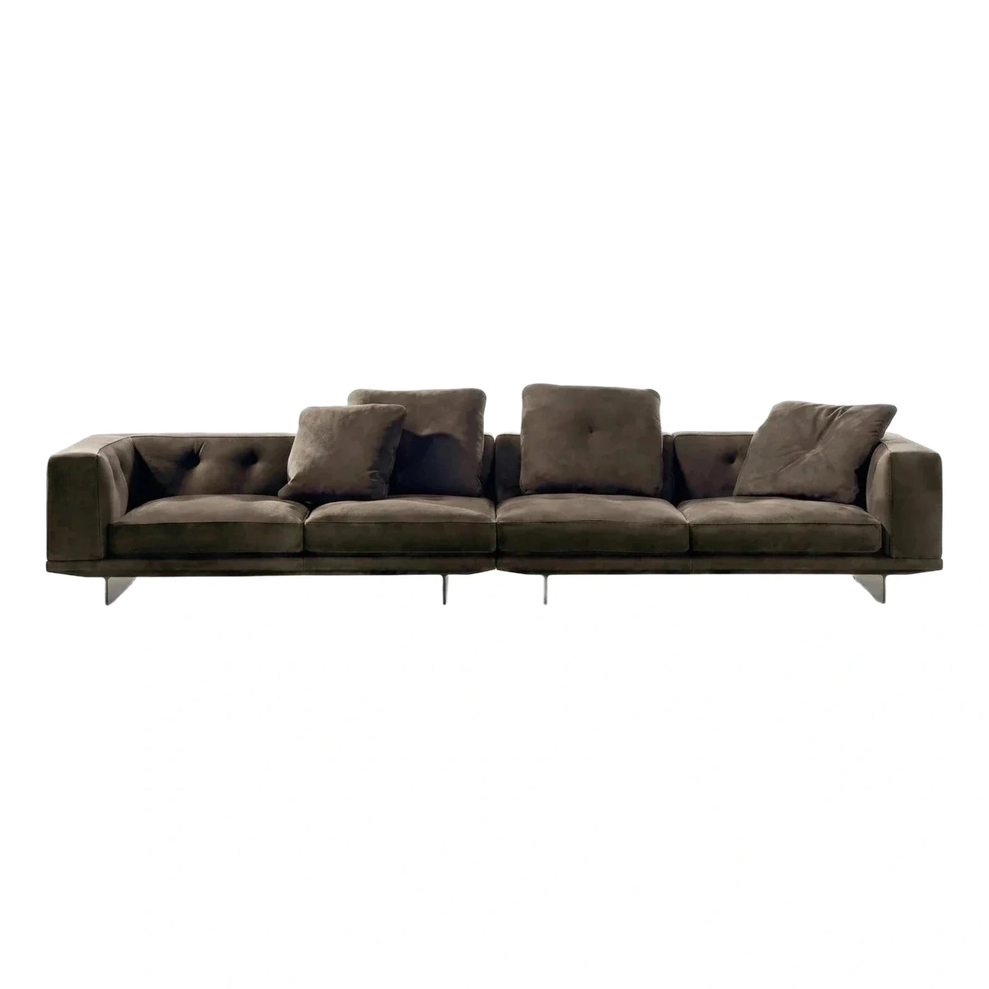 Modern Brown Velvet Sofa with Metal Legs