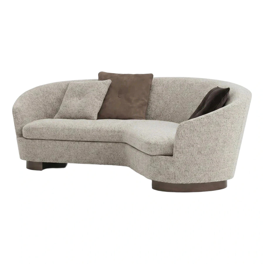 Curved Cream Boucle Sofa with Dark Wood Base