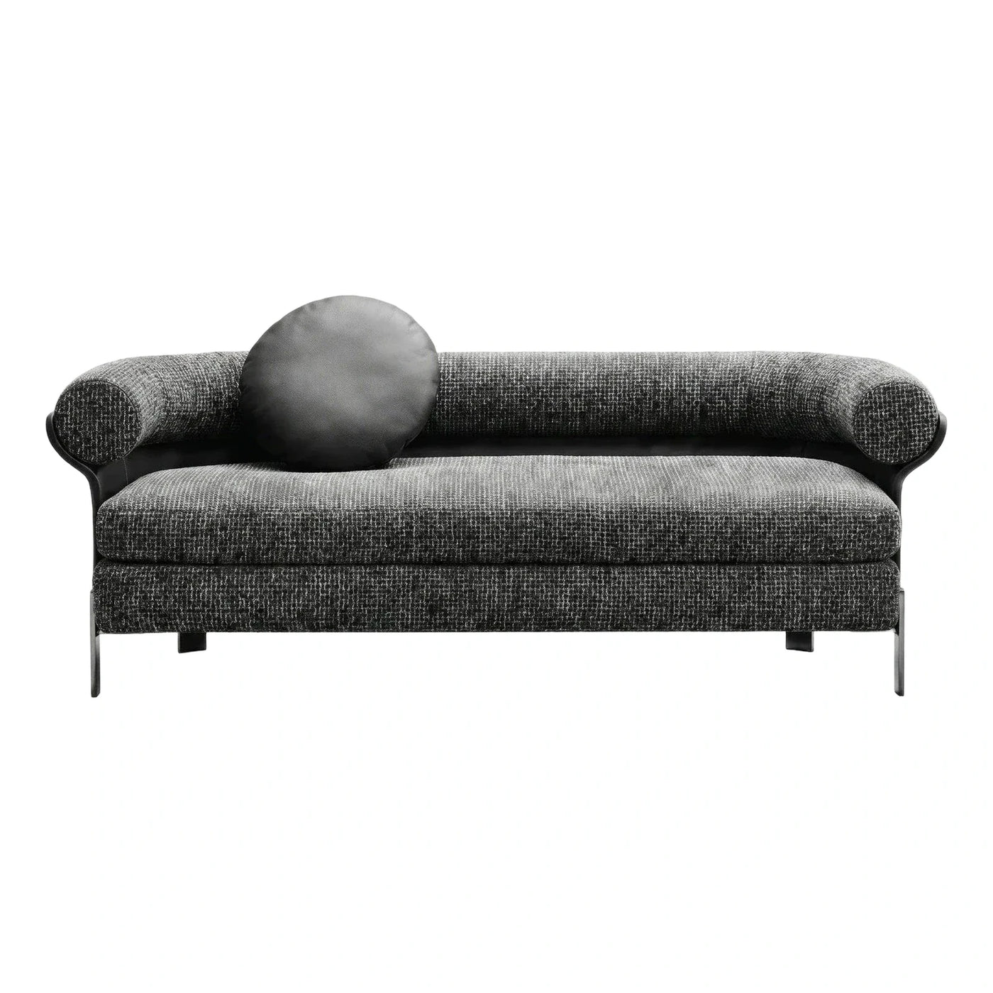 Modern Grey Textured Fabric Sofa with Black Leather Accents