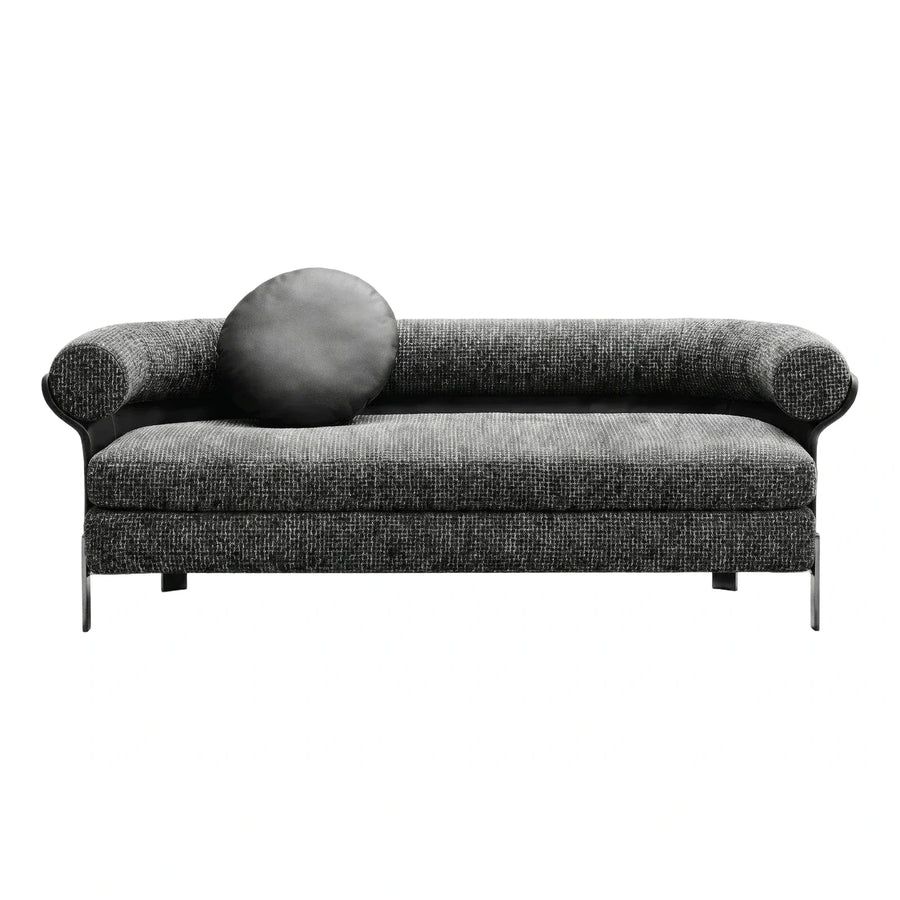 Modern Grey Textured Fabric Sofa with Black Leather Accents