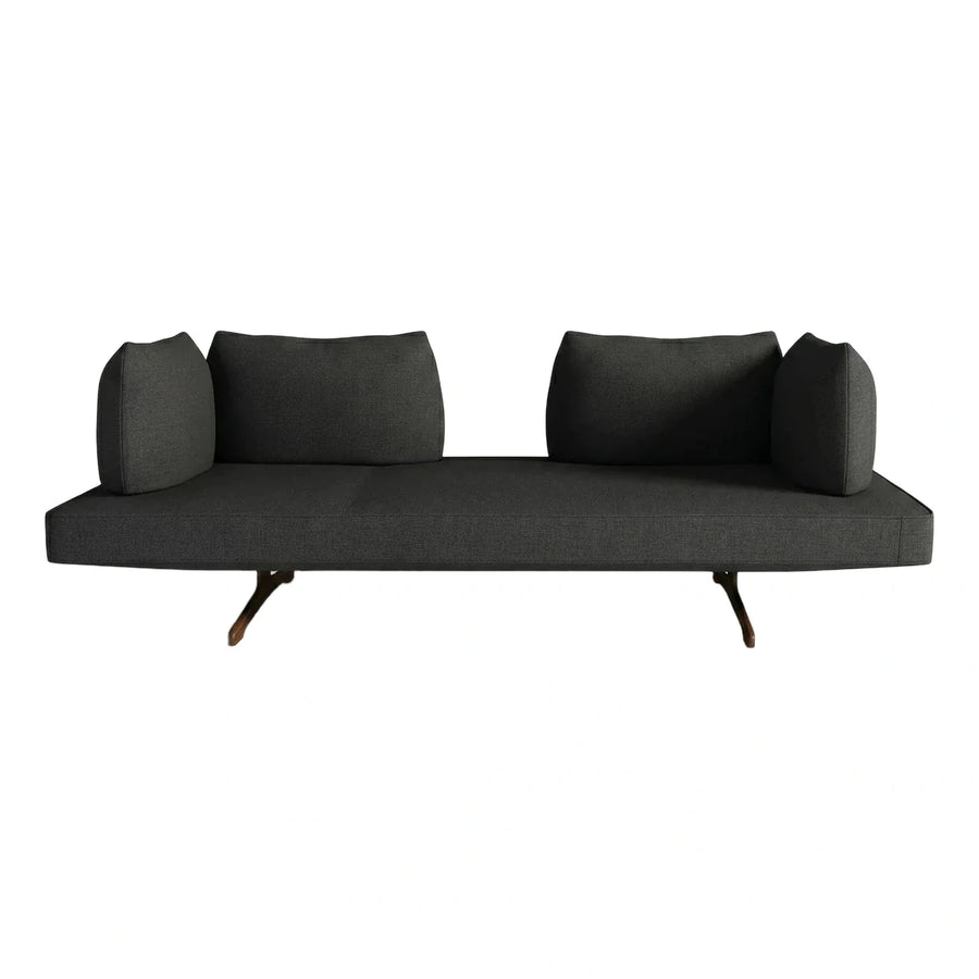 Modern Dark Grey Fabric Sofa With Wooden Legs