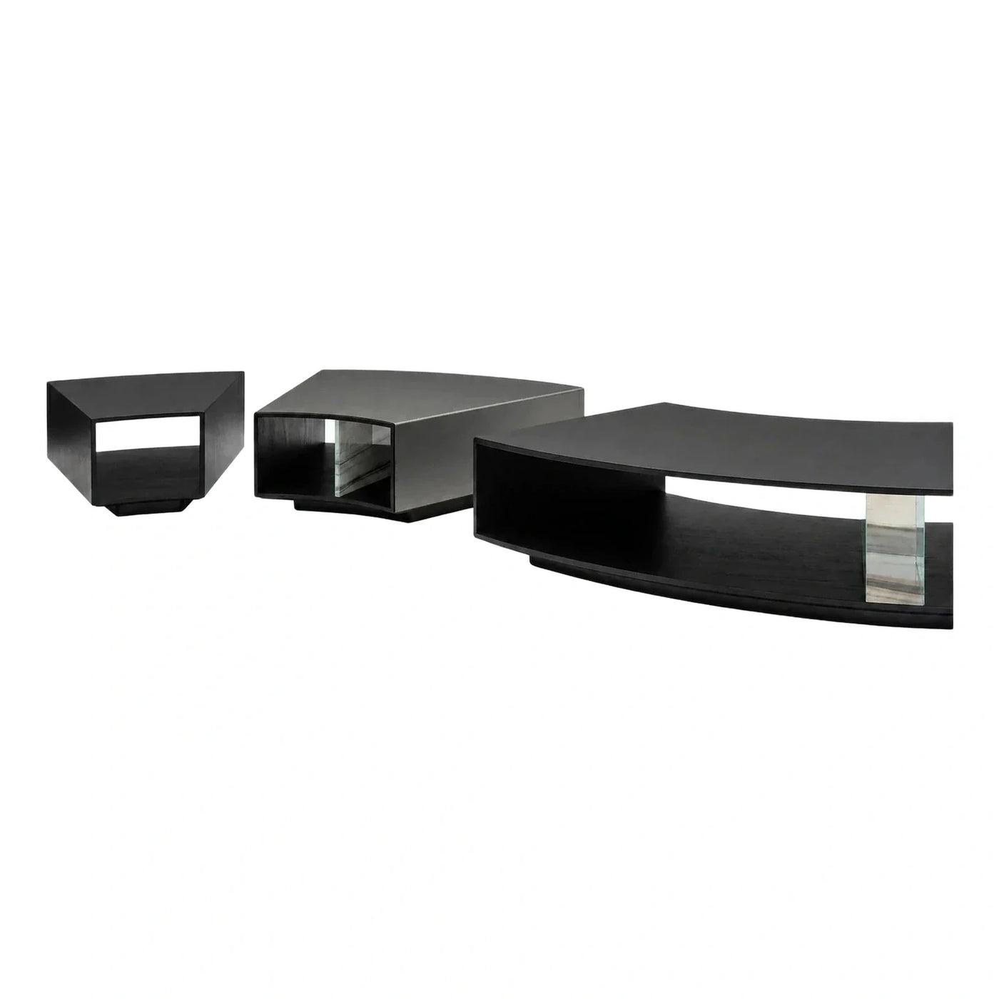 Modular Dark Wood Media Console Set With Glass