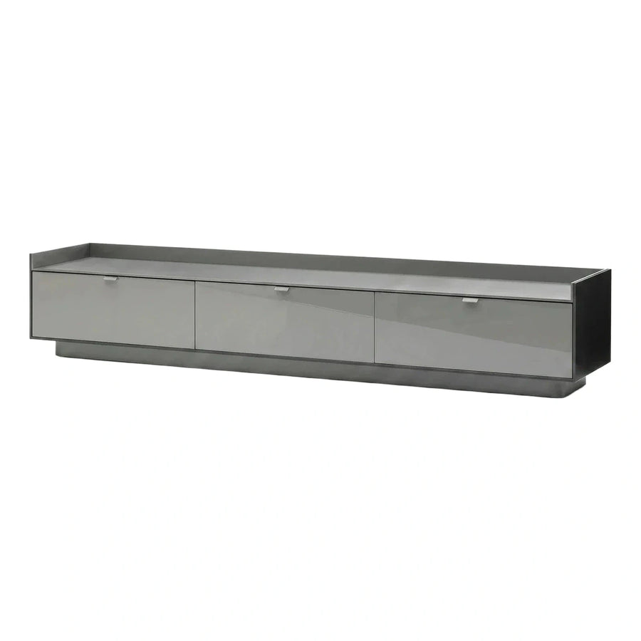 Modern Grey Glossy Three-Drawer Media Console