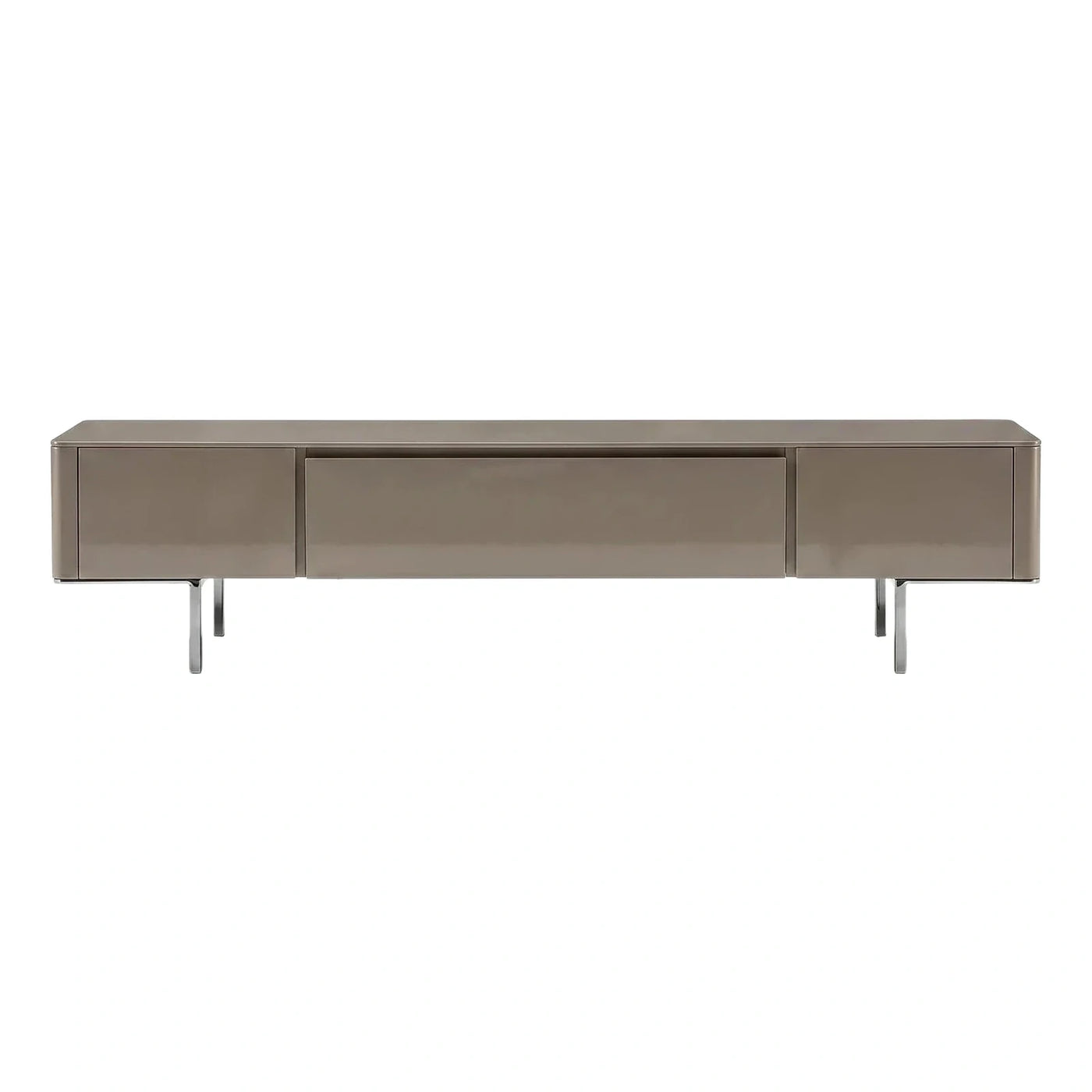 Modern Glossy Taupe Media Console with Metal Legs