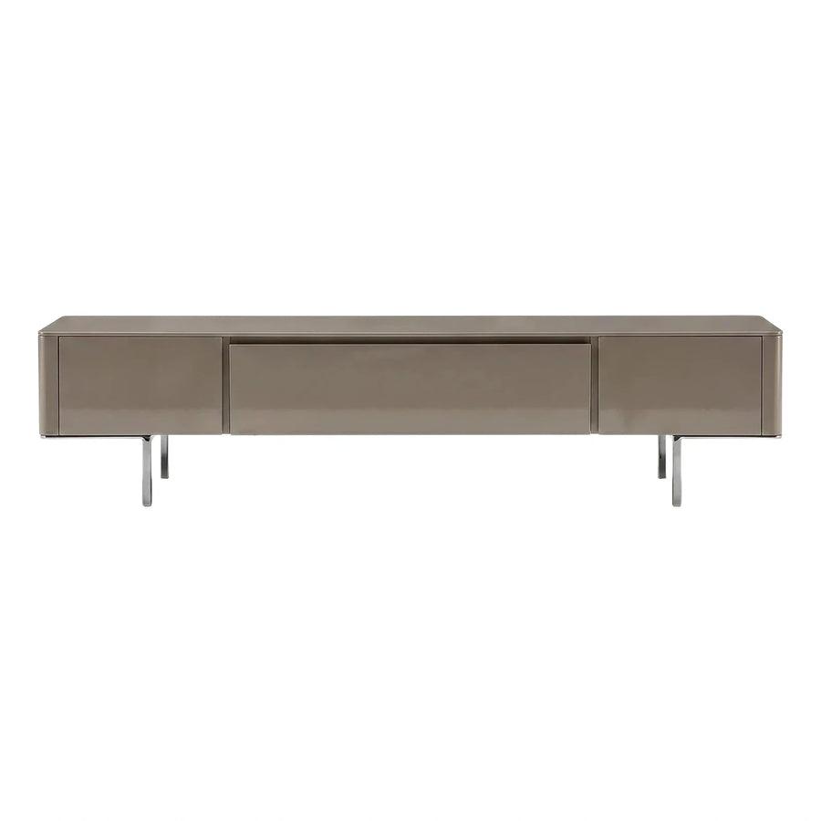Modern Glossy Taupe Media Console with Metal Legs