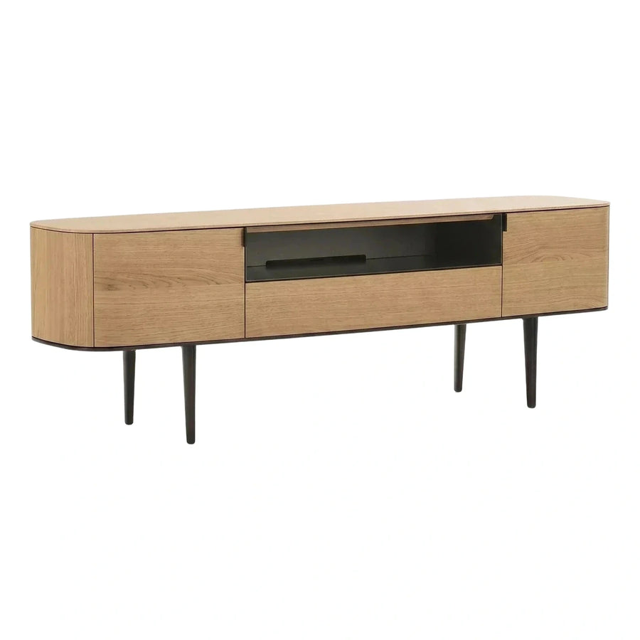 Modern Curved Light Wood Media Console TV Stand