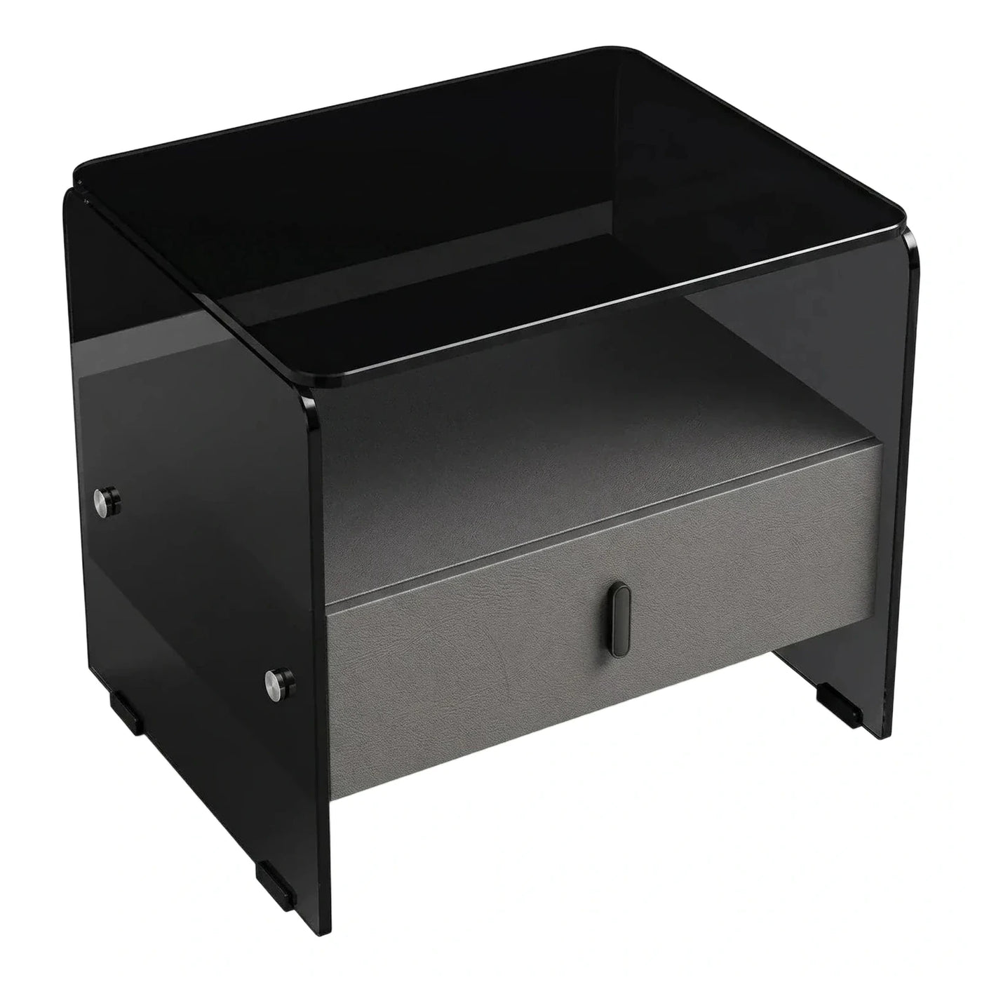Black Glossy Monitor Stand with Grey Drawer