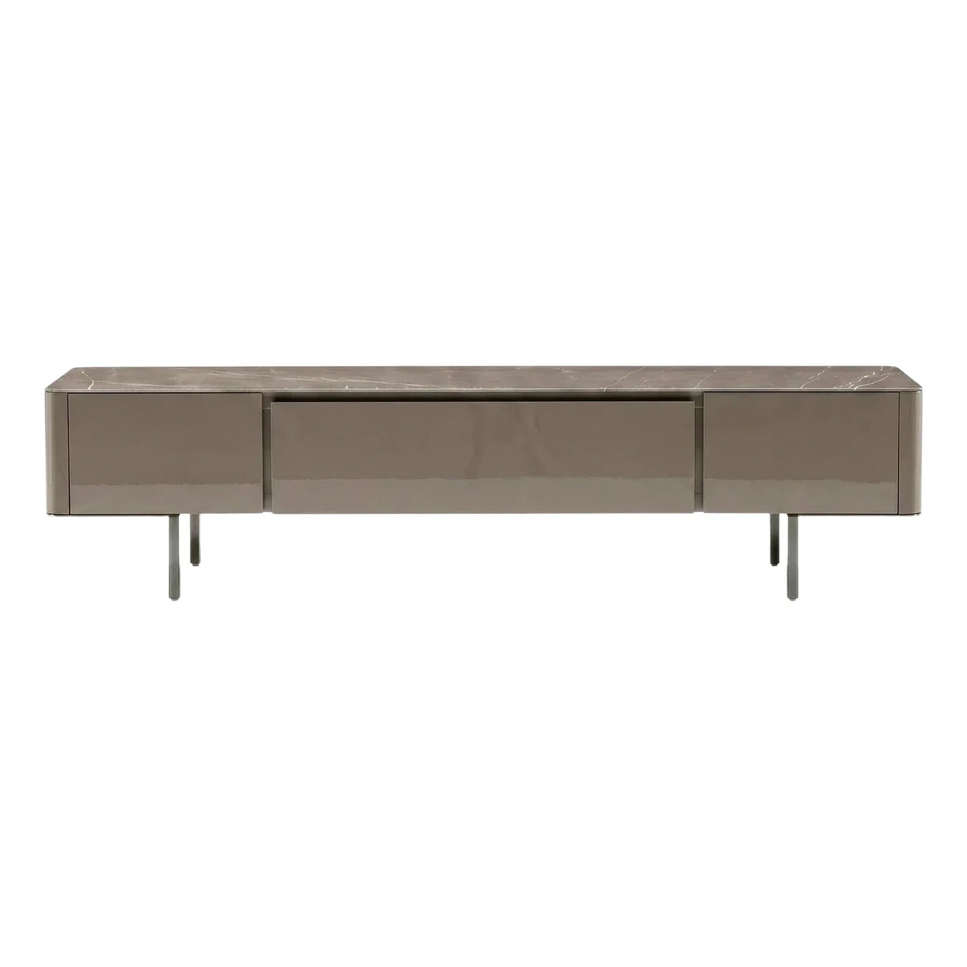 Modern Grey Stone Top Media Console with Glossy Body
