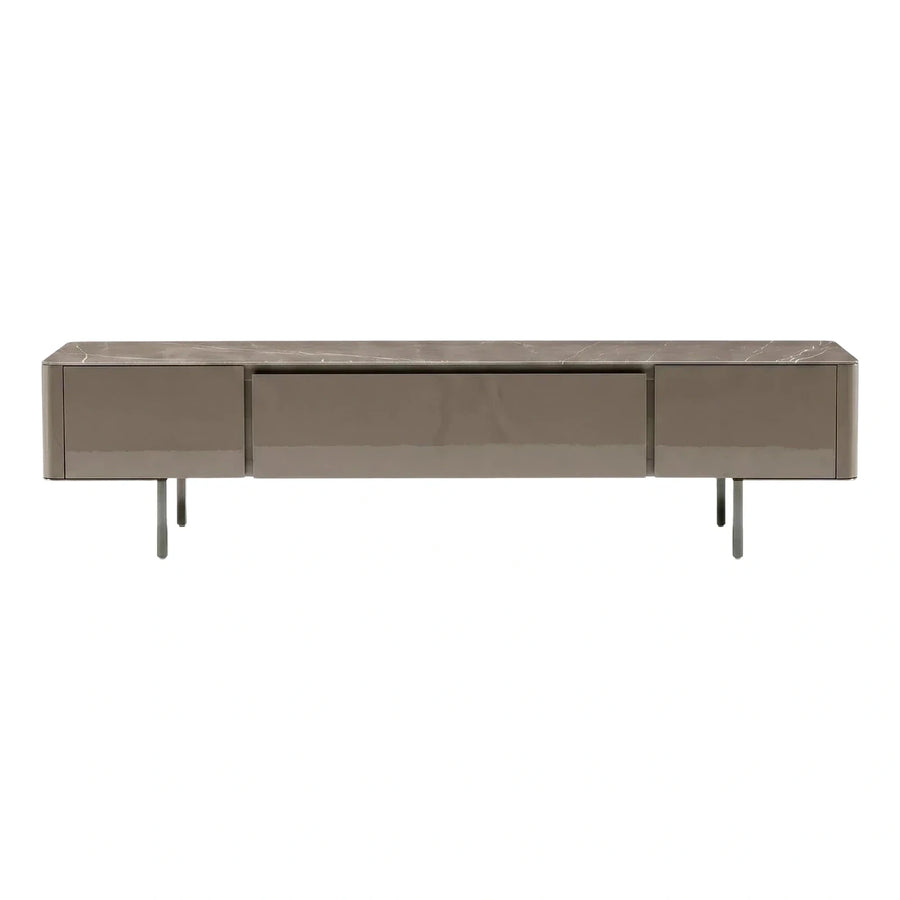 Modern Grey Stone Top Media Console with Glossy Body
