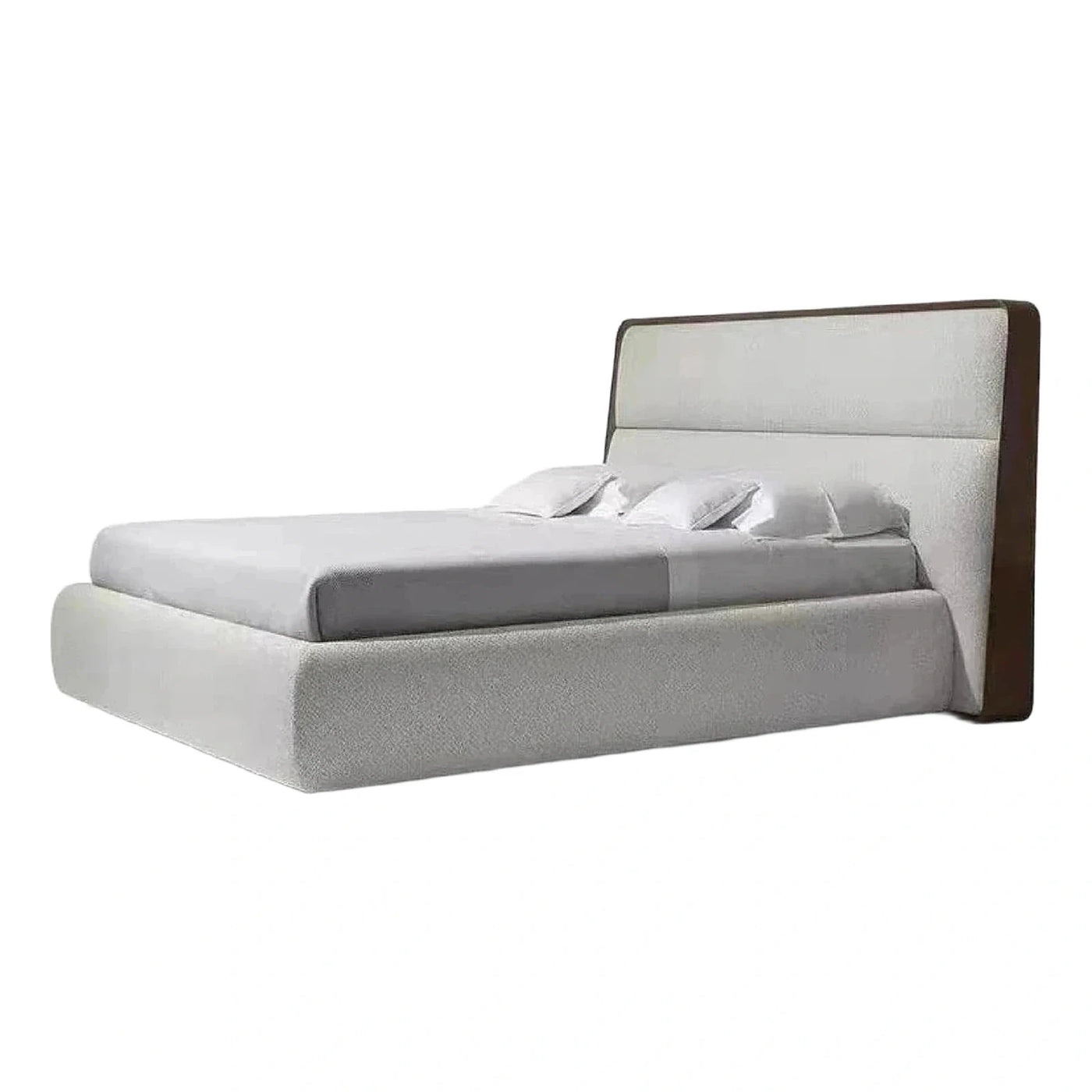 Modern Upholstered Platform Bed with Dark Wood Frame