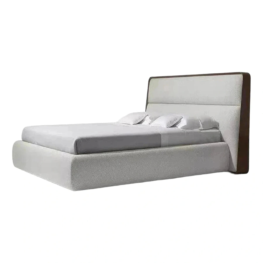 Modern Upholstered Platform Bed with Dark Wood Frame
