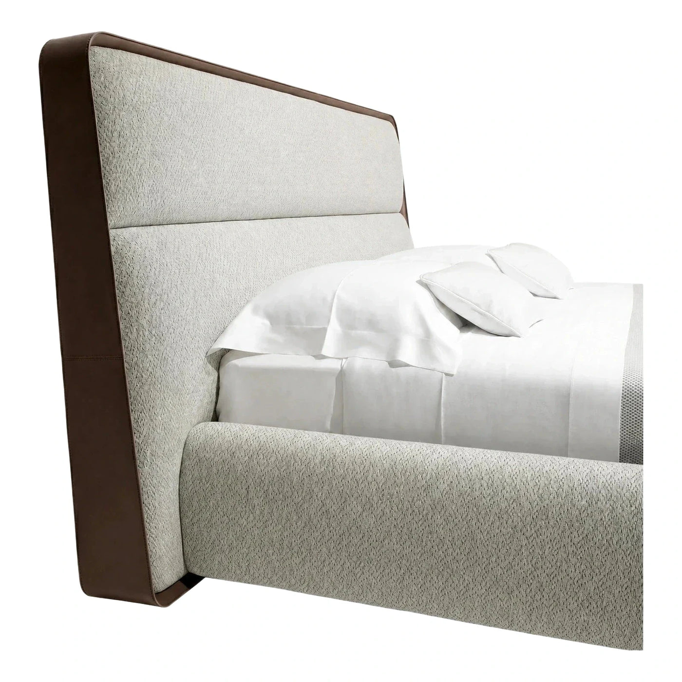 Modern Upholstered Platform Bed with Leather Trim