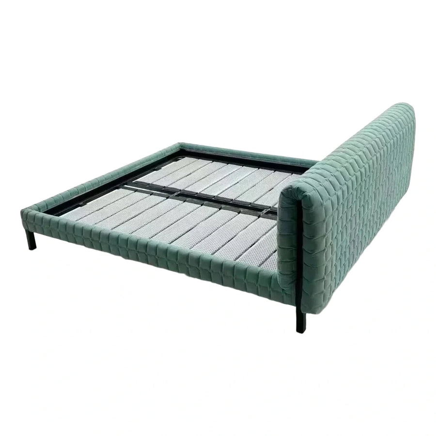 Green Quilted Upholstered Platform Bed Frame
