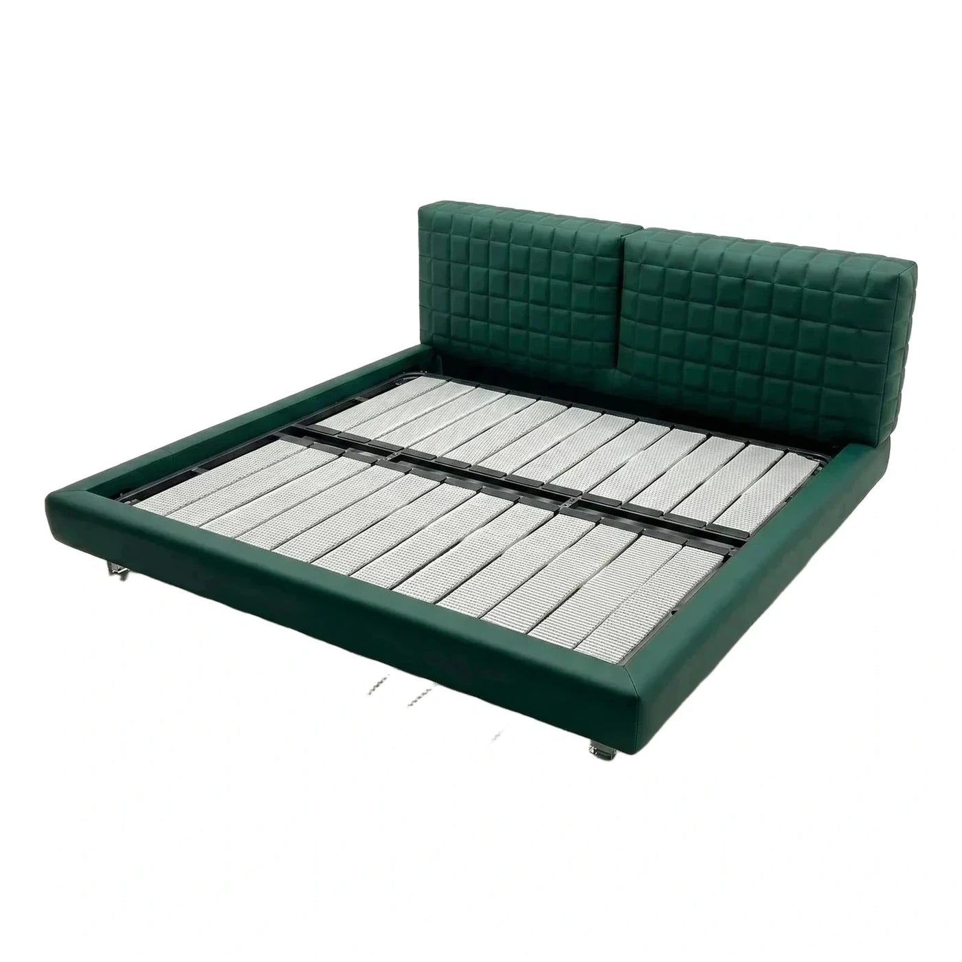 Emerald Green Tufted Leather Platform Bed Frame