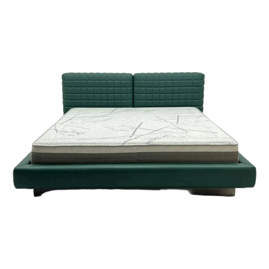 Modern Green Quilted Leather Platform Bed Frame