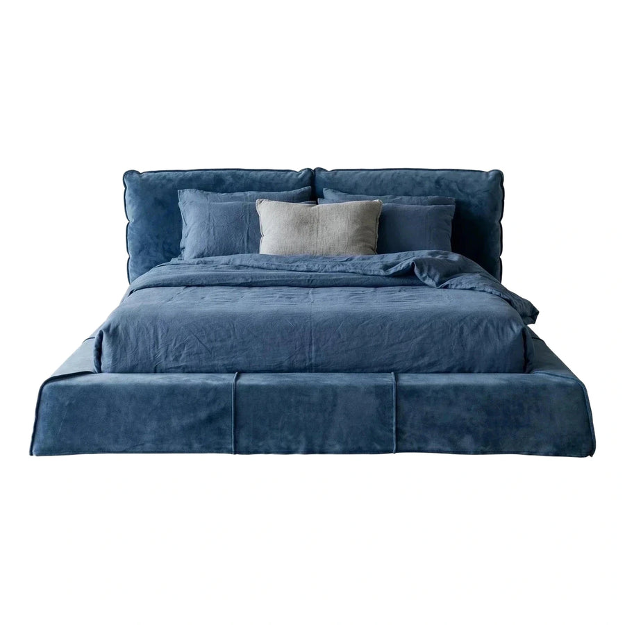 Modern Blue Velvet Upholstered Platform Bed