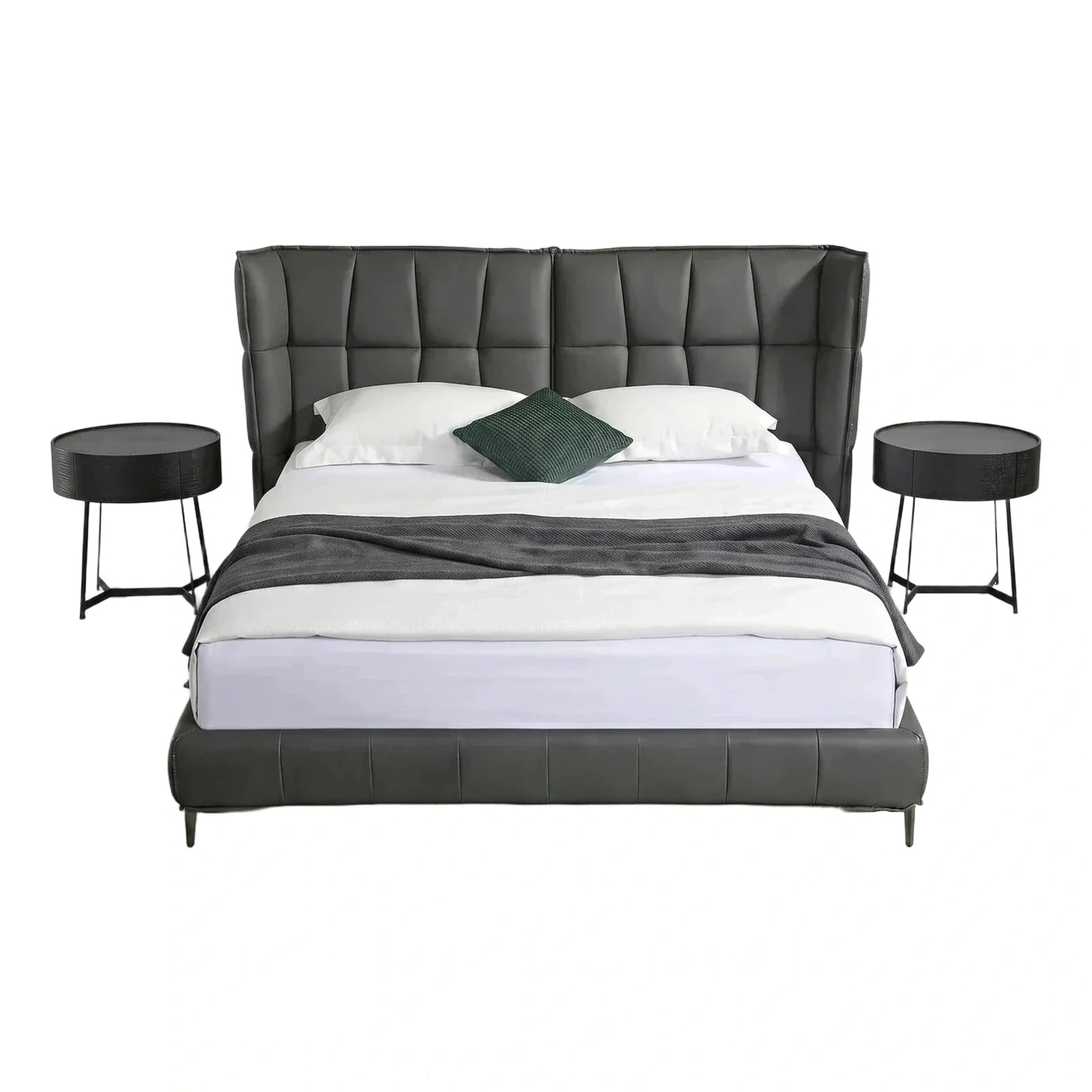 Modern Grey Upholstered Platform Bed with Tufted Headboard