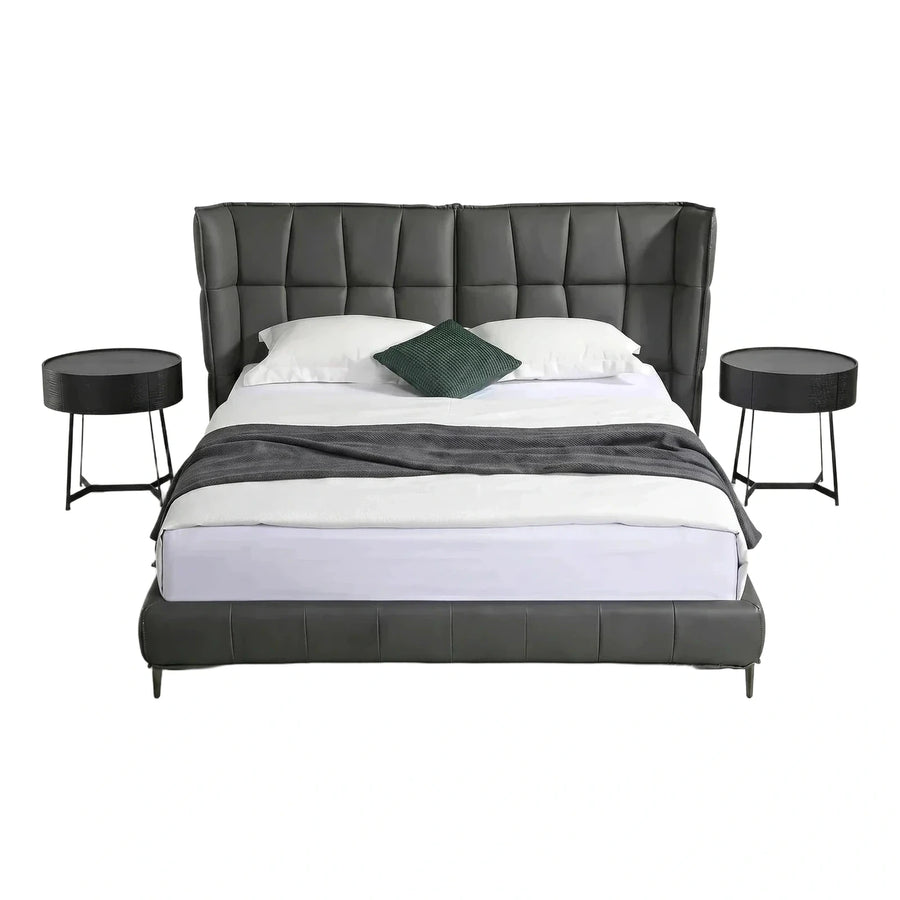 Modern Grey Upholstered Platform Bed with Tufted Headboard