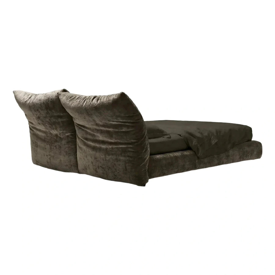 Modern Low Profile Upholstered Bed with Back Cushions