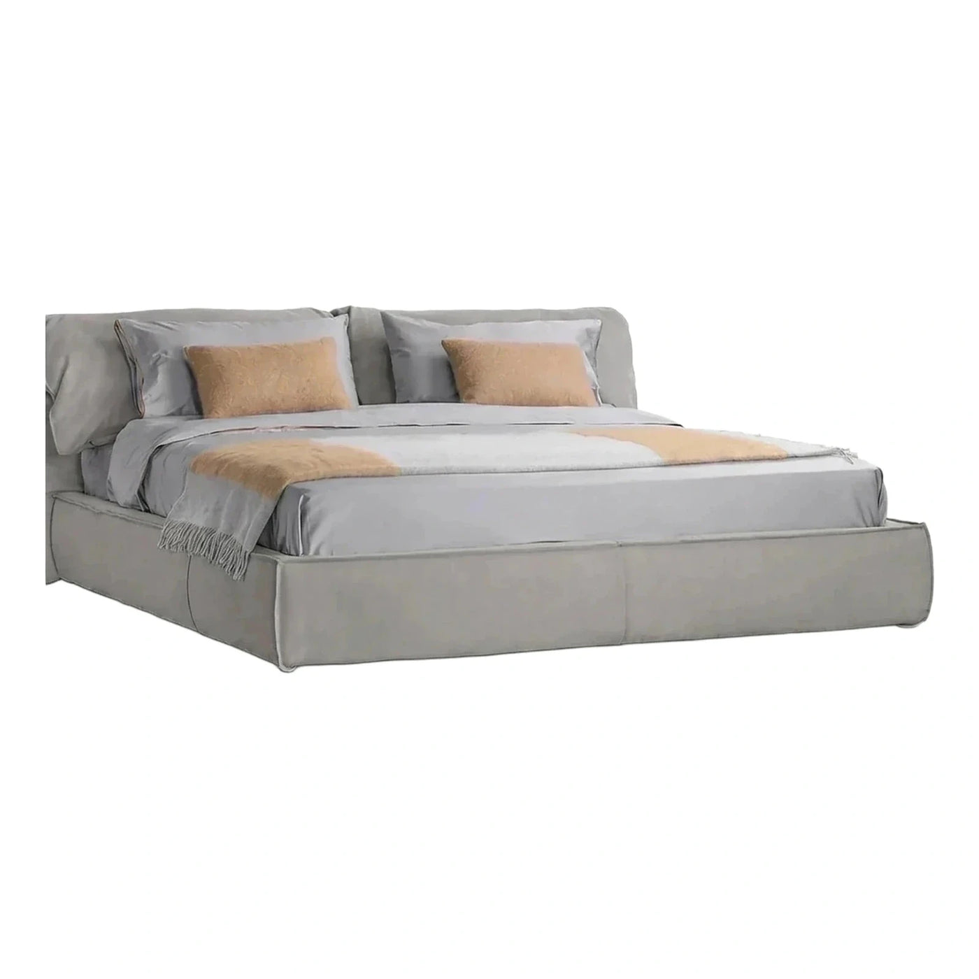 Modern Grey Upholstered Platform Bed With Padded Headboard