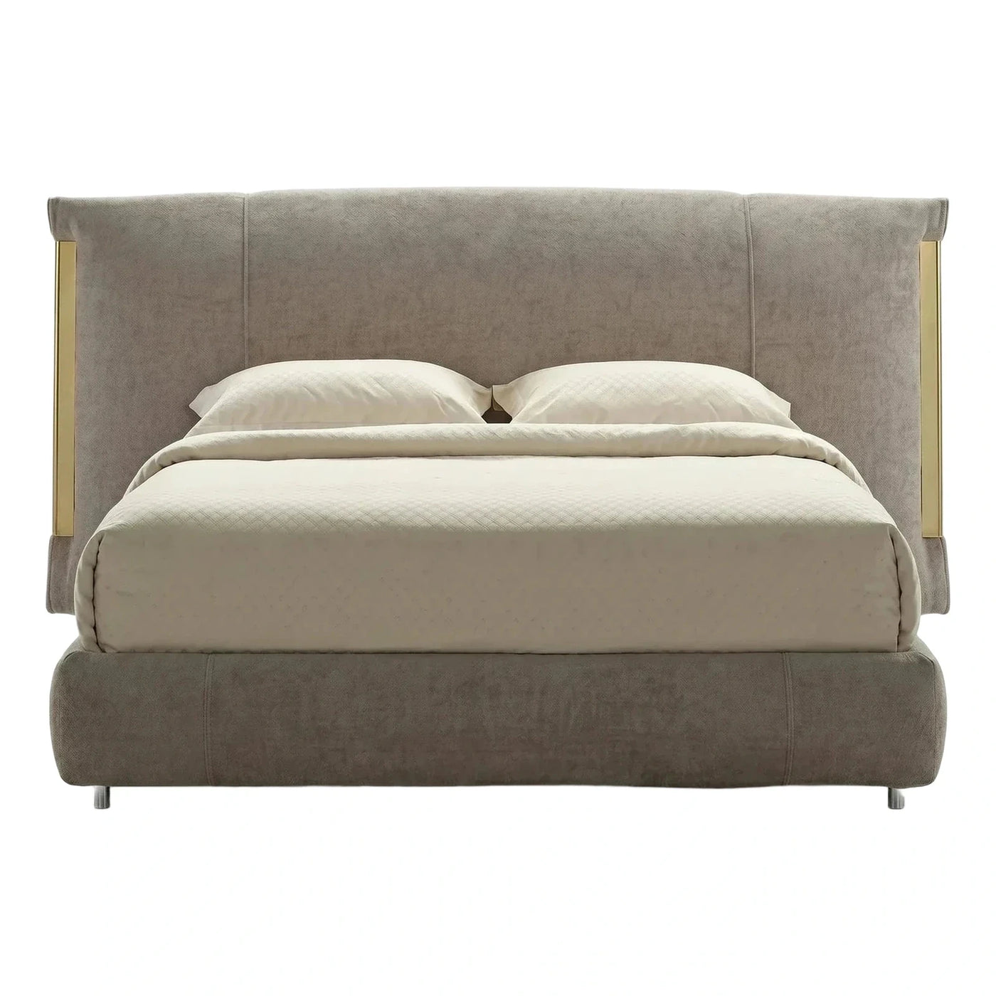 Modern Upholstered Platform Bed with Gold Metal Accents