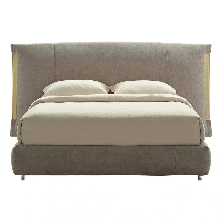 Modern Upholstered Platform Bed with Gold Metal Accents