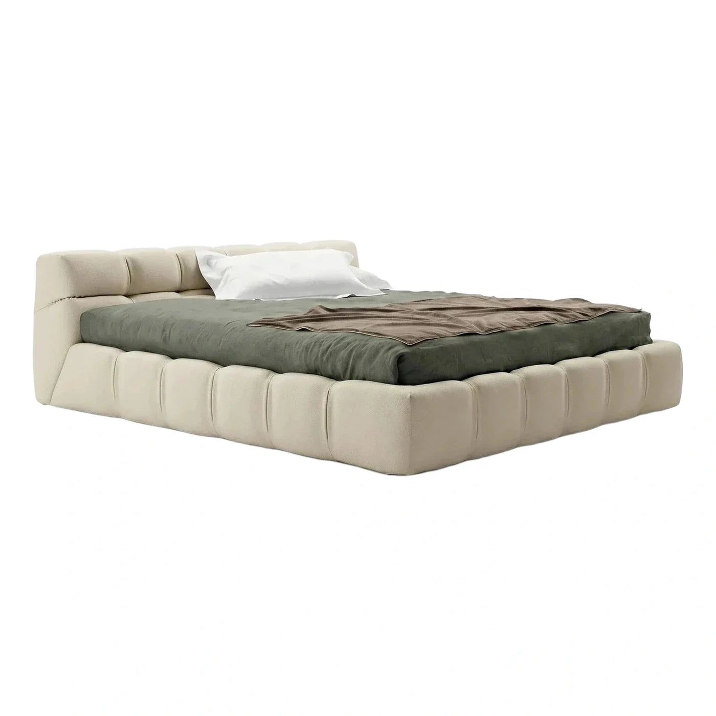 Cream Leather Low Profile Platform Bed