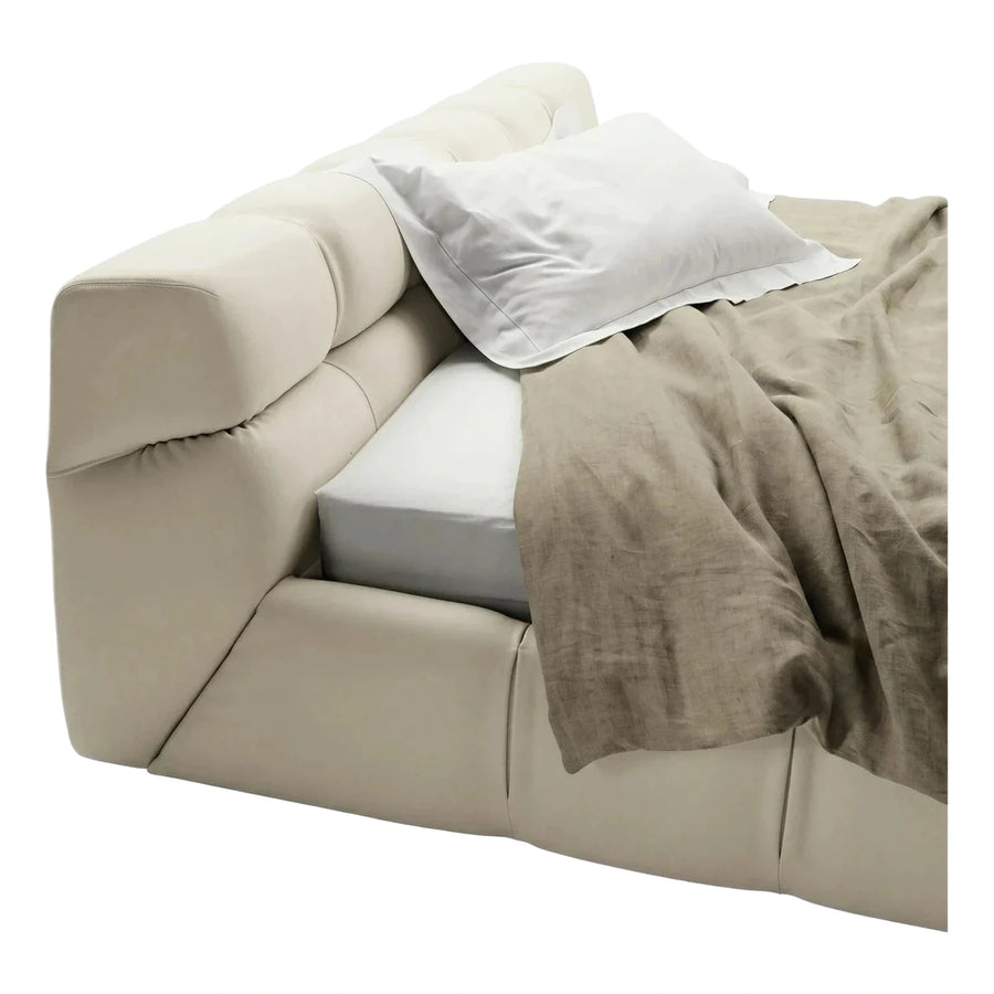Modern Cream Upholstered Bed With Thick Padded Frame