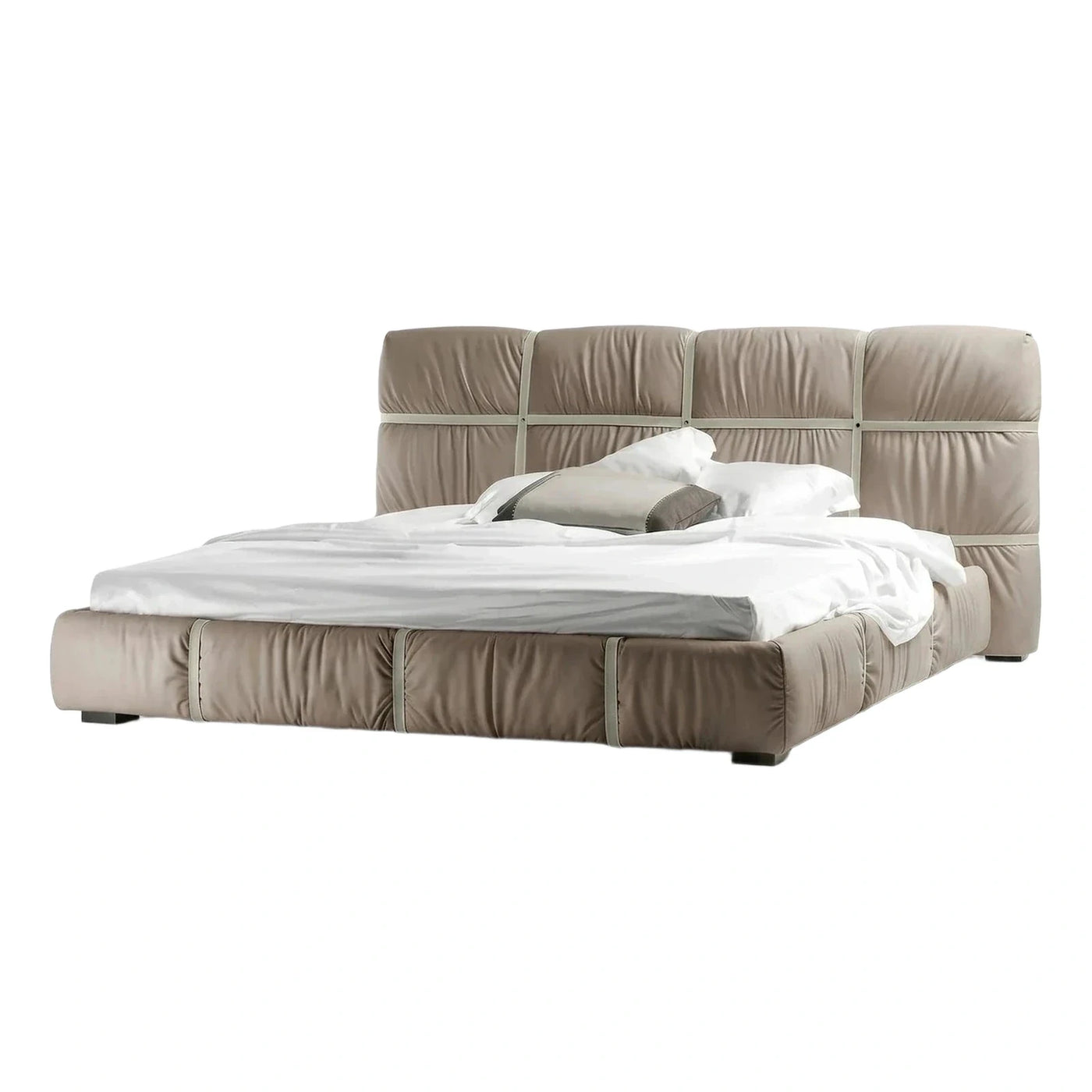 Modern Beige Upholstered Platform Bed With Headboard