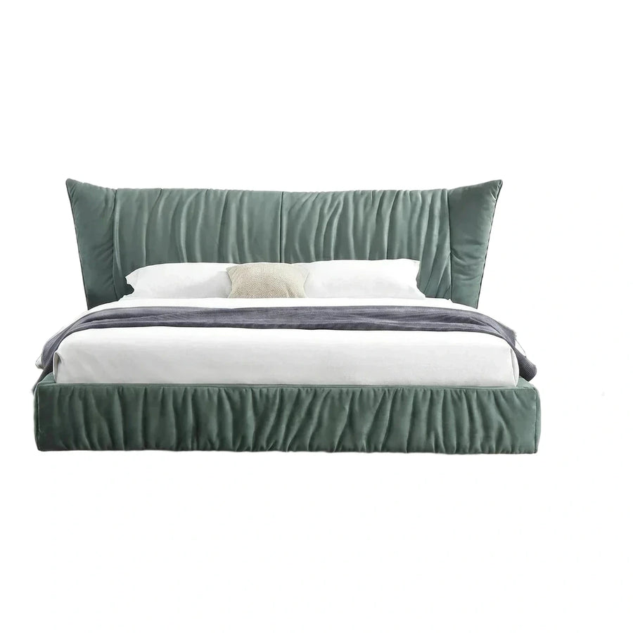 Green Velvet Upholstered Wingback Platform Bed Set