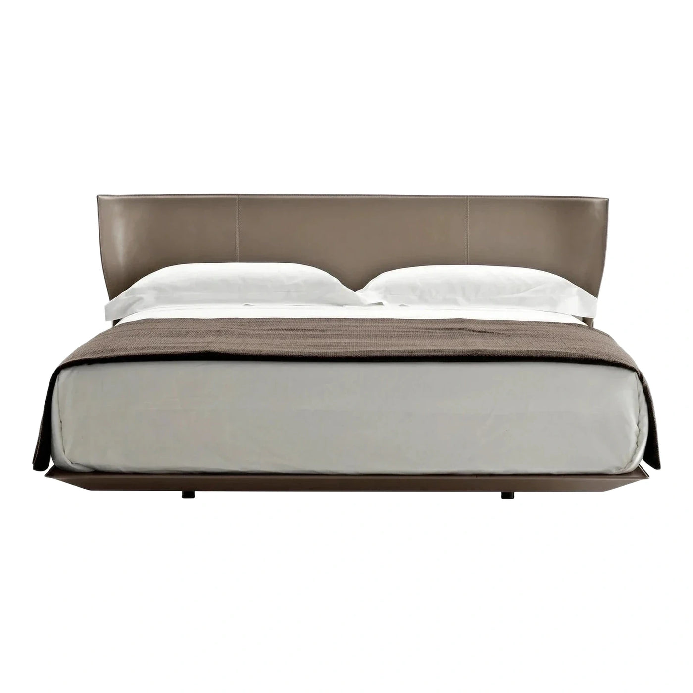 Modern Taupe Upholstered Platform Bed with Wooden Base