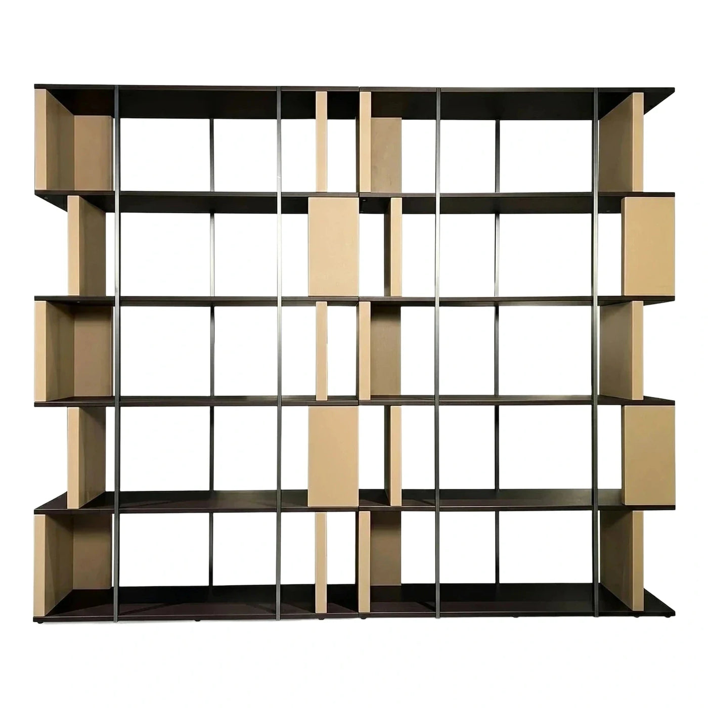 Contemporary Geometric Wood and Metal Open Bookcase