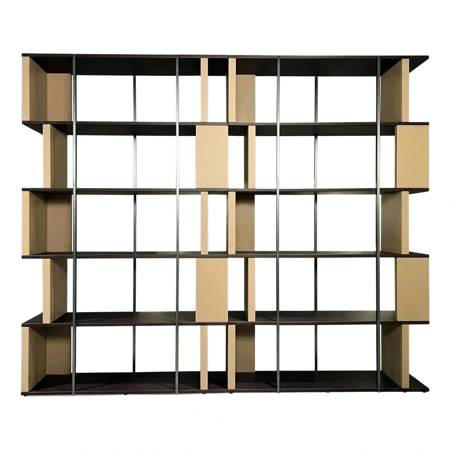 Contemporary Geometric Wood and Metal Open Bookcase