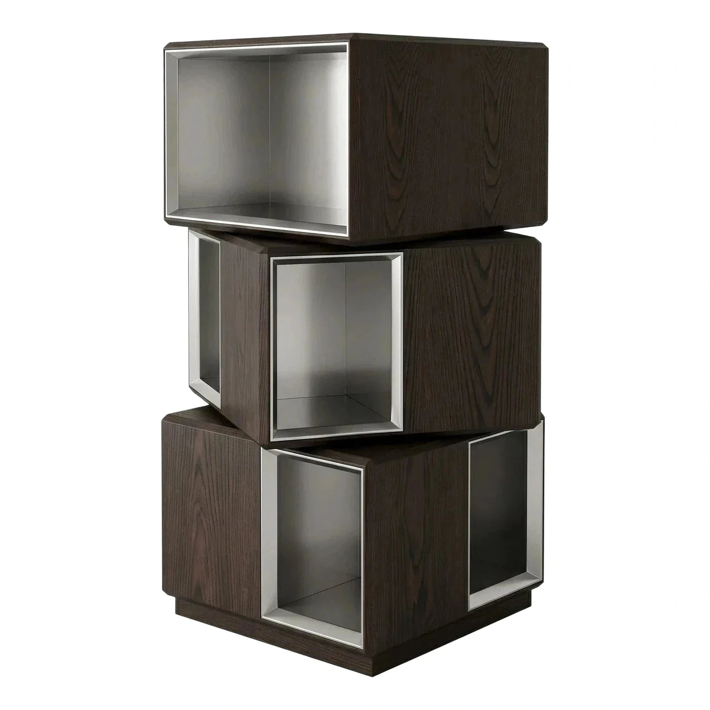 Modern Dark Wood Stacked Cube Display Cabinet