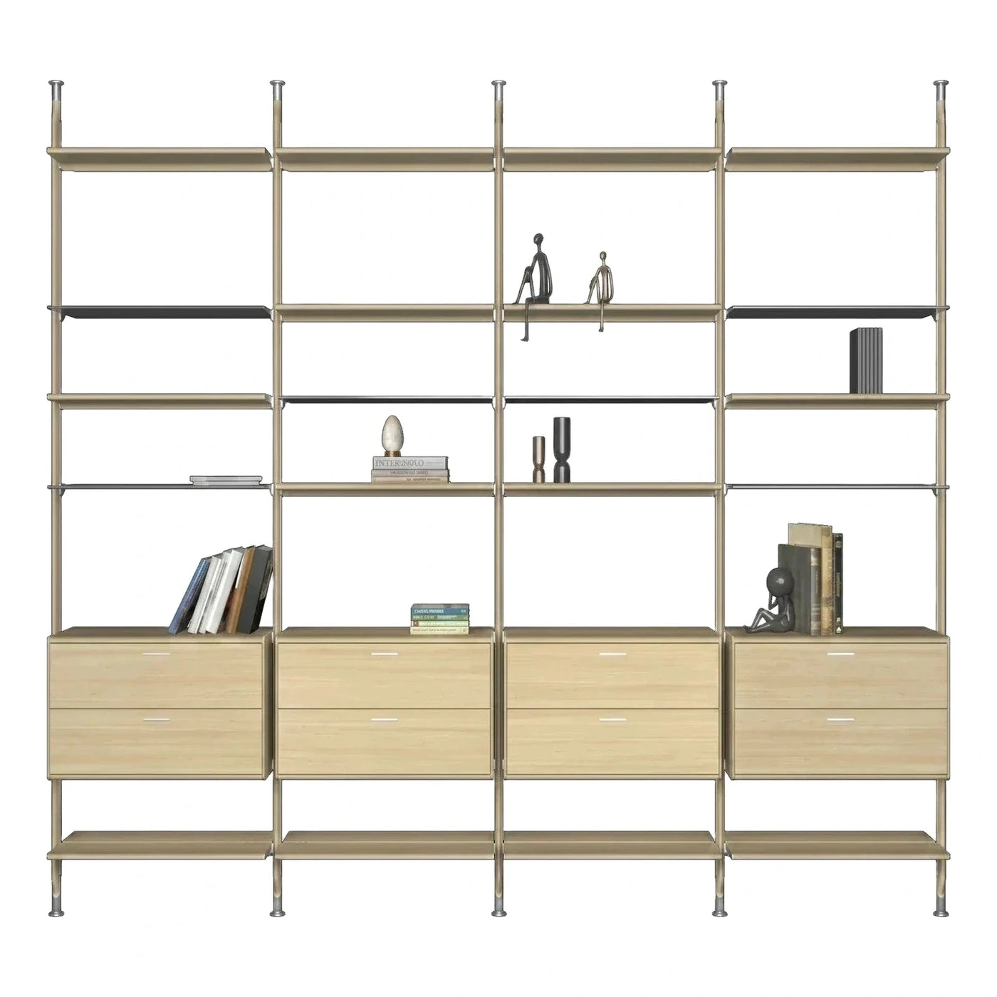 Modern Modular Floor-to-Ceiling Shelving Unit with Drawers
