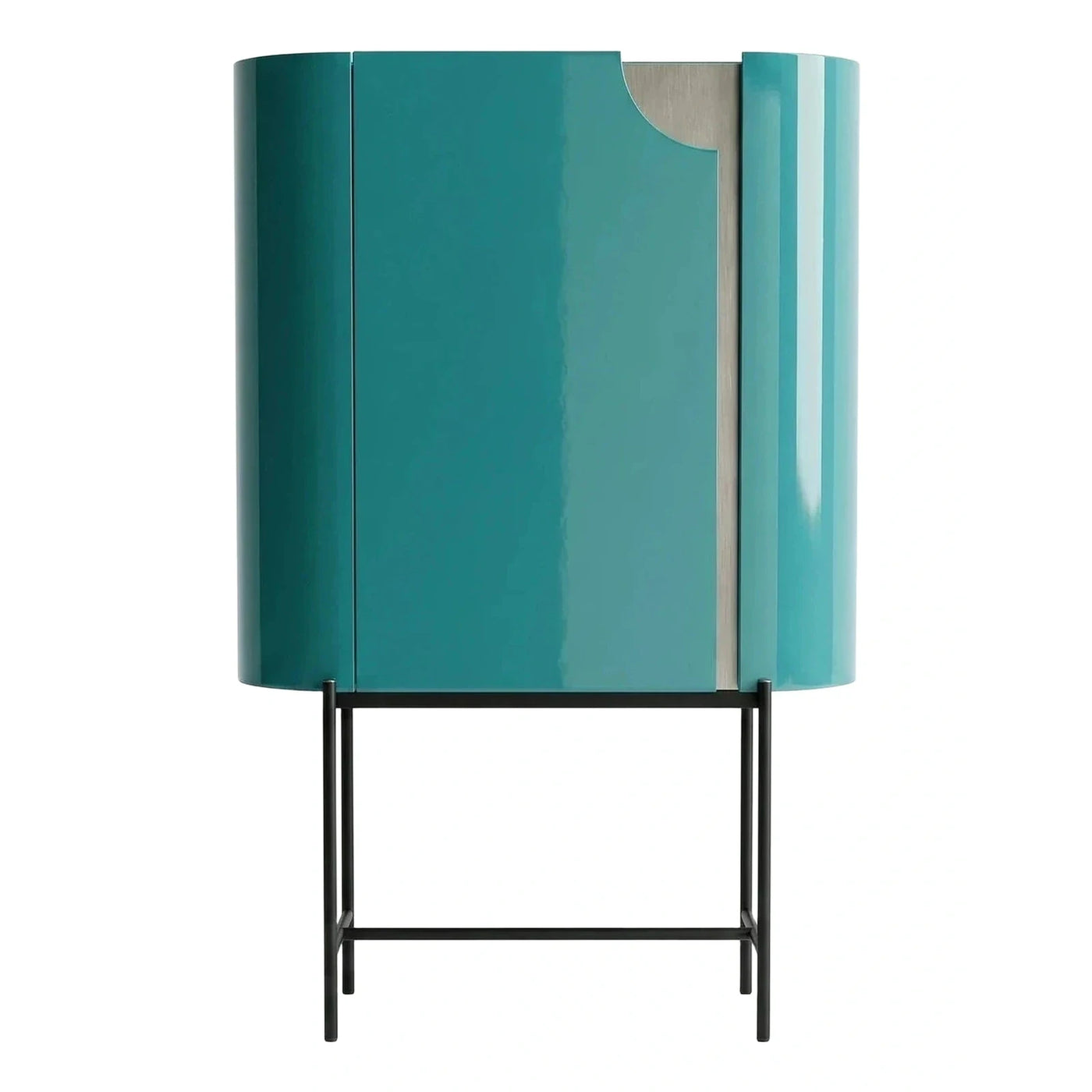 Glossy Teal Curved Cabinet with Black Metal Base