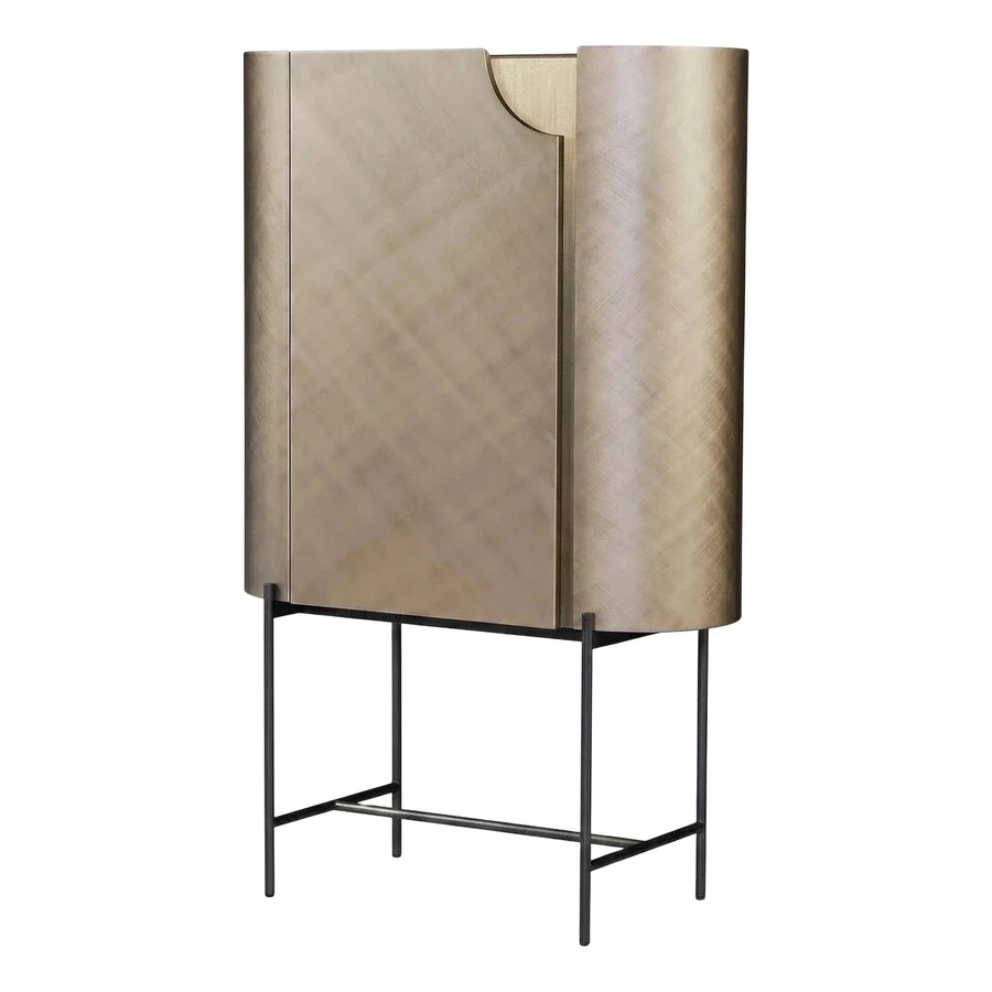 Modern Curved Bronze Cabinet on Black Metal Legs