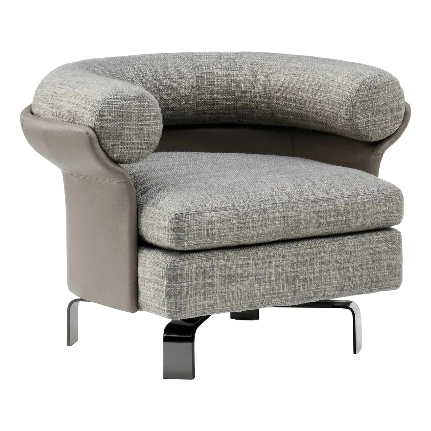Curved Grey Fabric and Leather Armchair