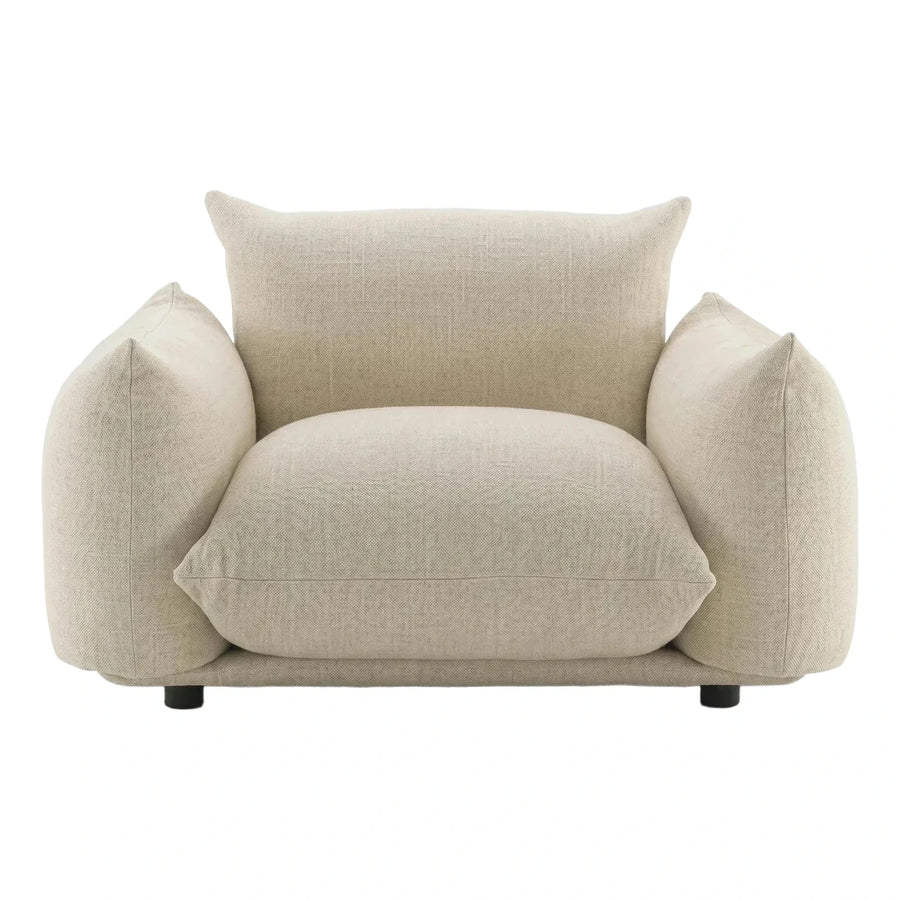 Cream Textured Fabric Lounge Chair with Low Profile