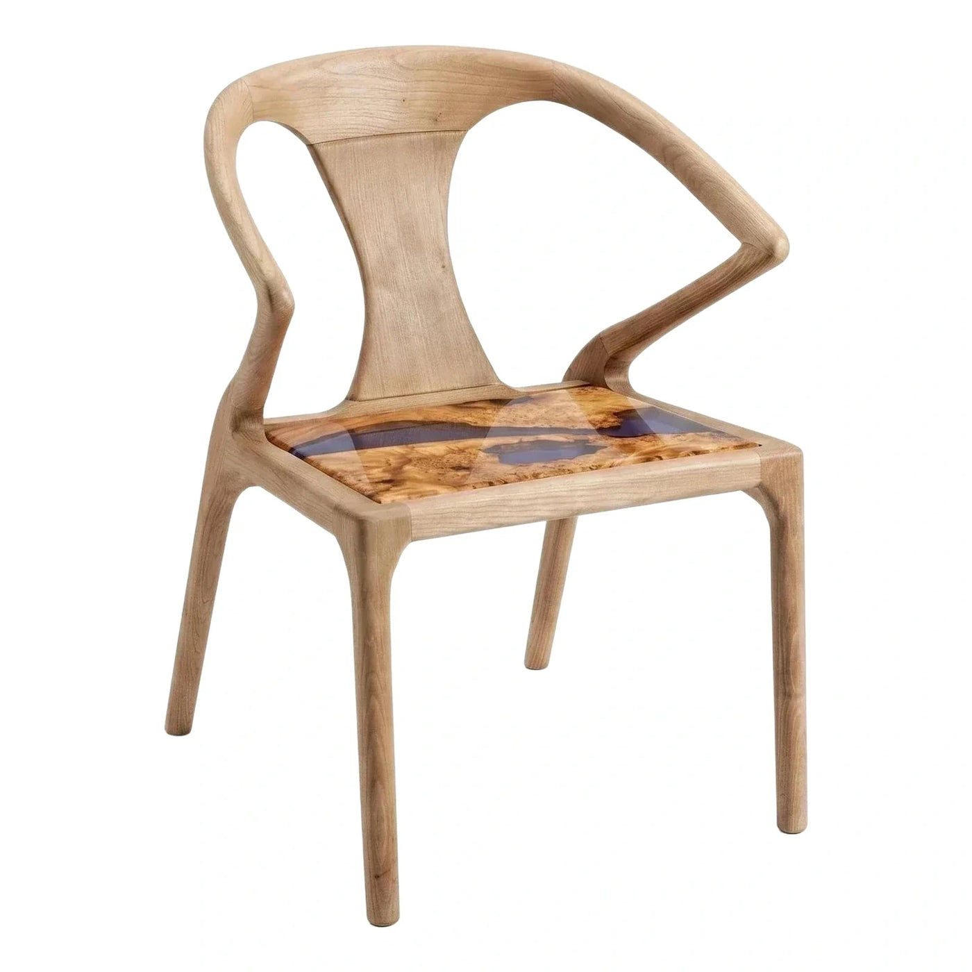 Modern Light Wood Chair with Blue Resin Seat