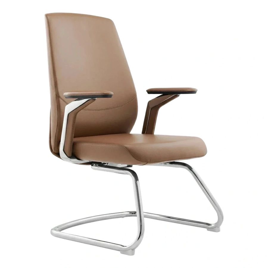 Modern Tan Leather Chrome Cantilever Chair