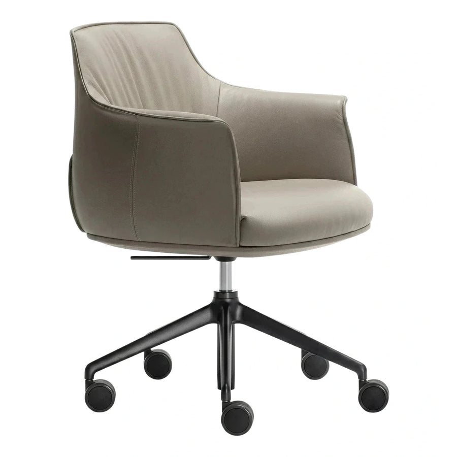 Modern Grey Leather Swivel Office Chair