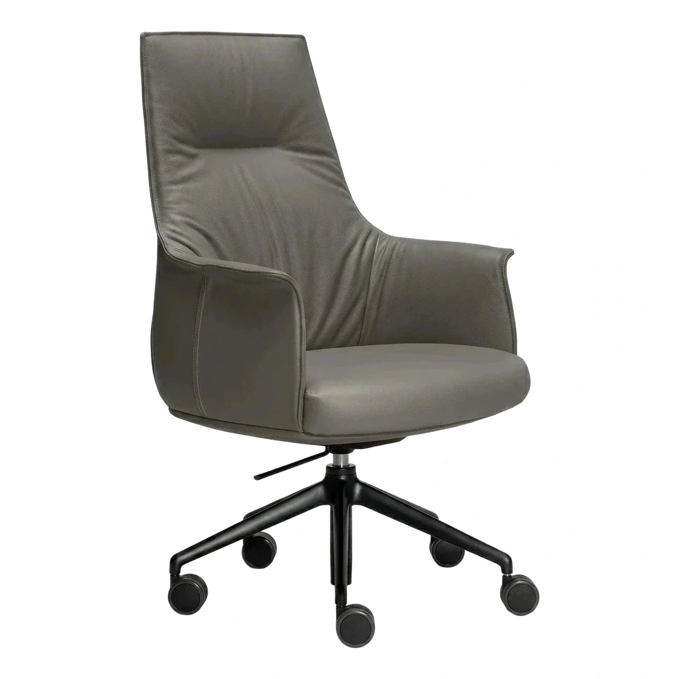 Modern Grey Leather High Back Swivel Office Chair