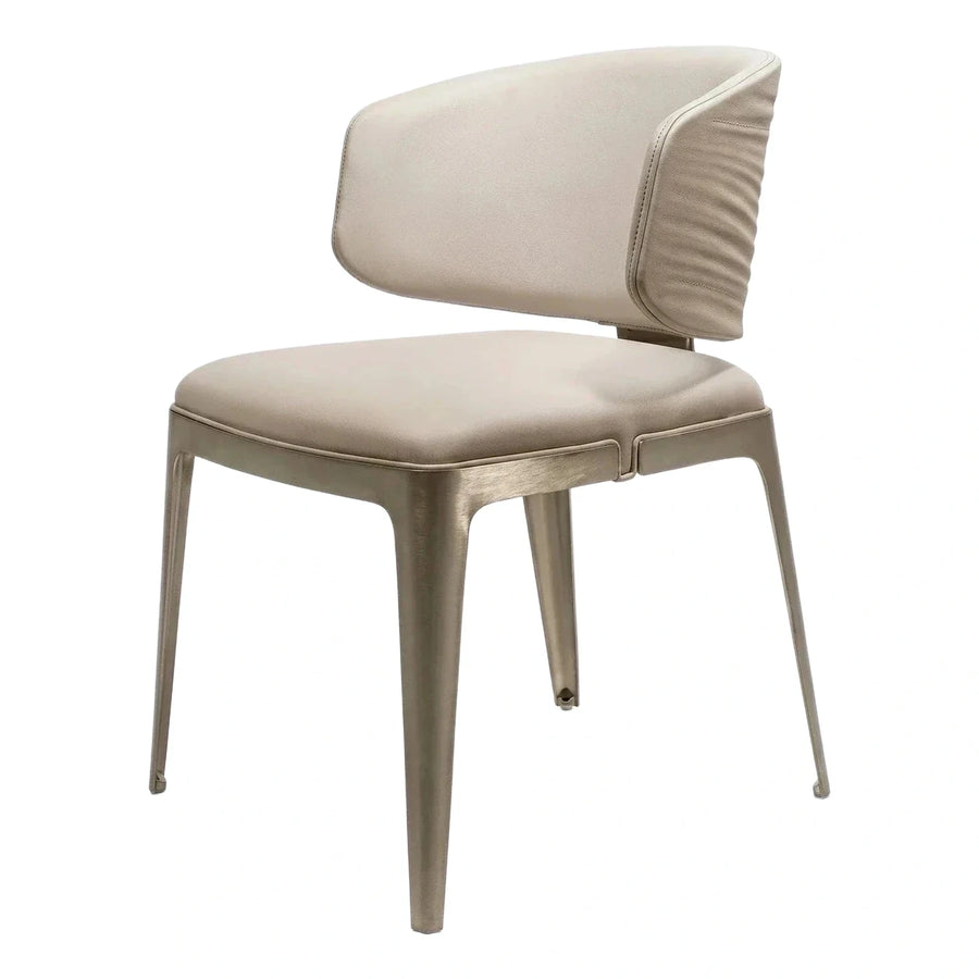 Modern Beige Leather Dining Chair with Tapered Metal Legs