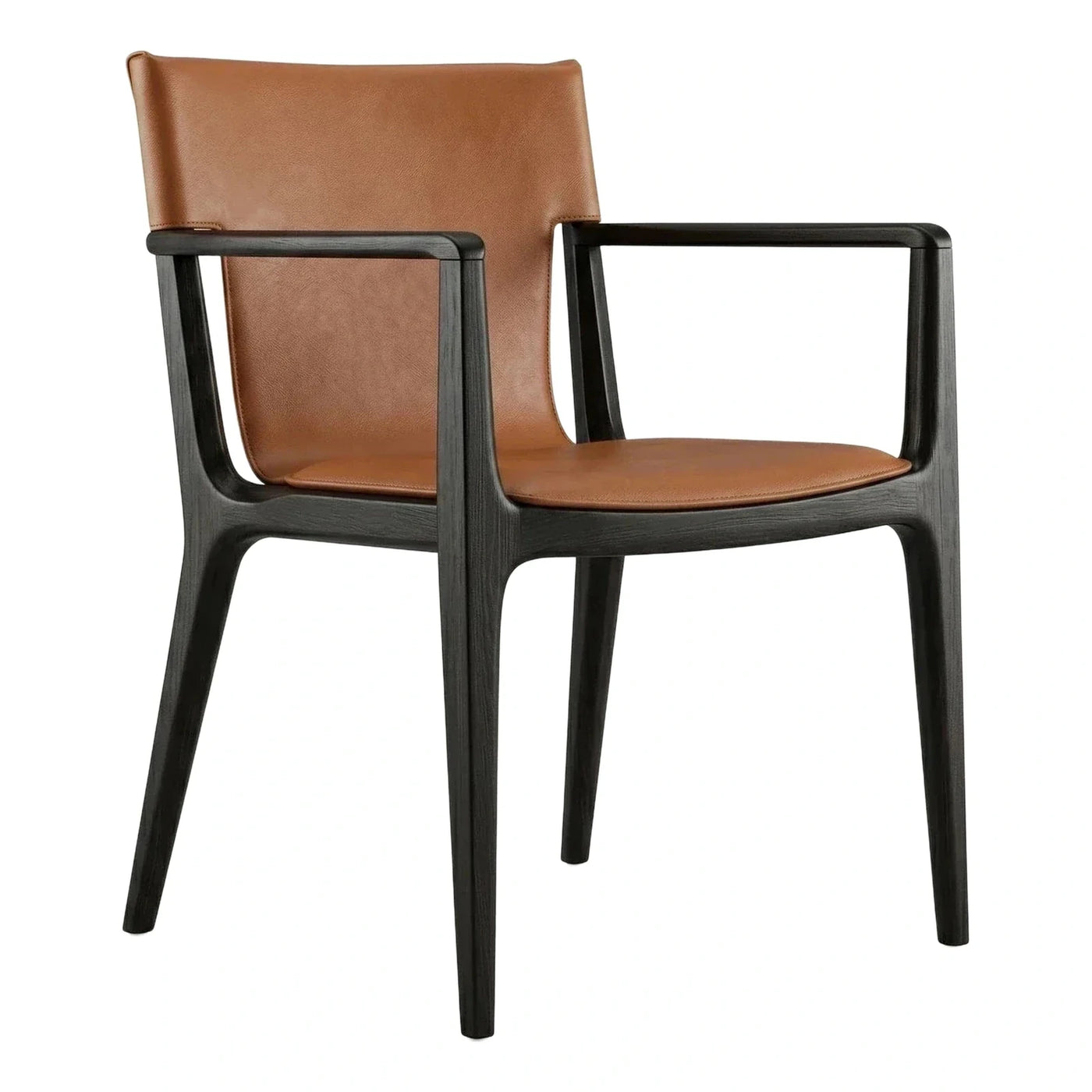 Modern Dark Wood Armchair with Tan Leather Seat