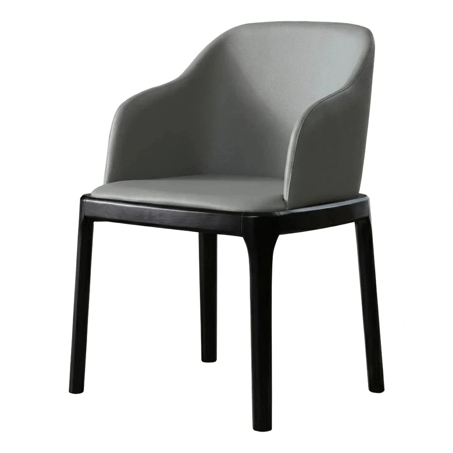 Modern Grey Leather Dining Chair with Dark Wood Frame