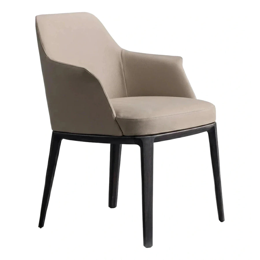Modern Beige Leather Dining Chair with Dark Wood Legs