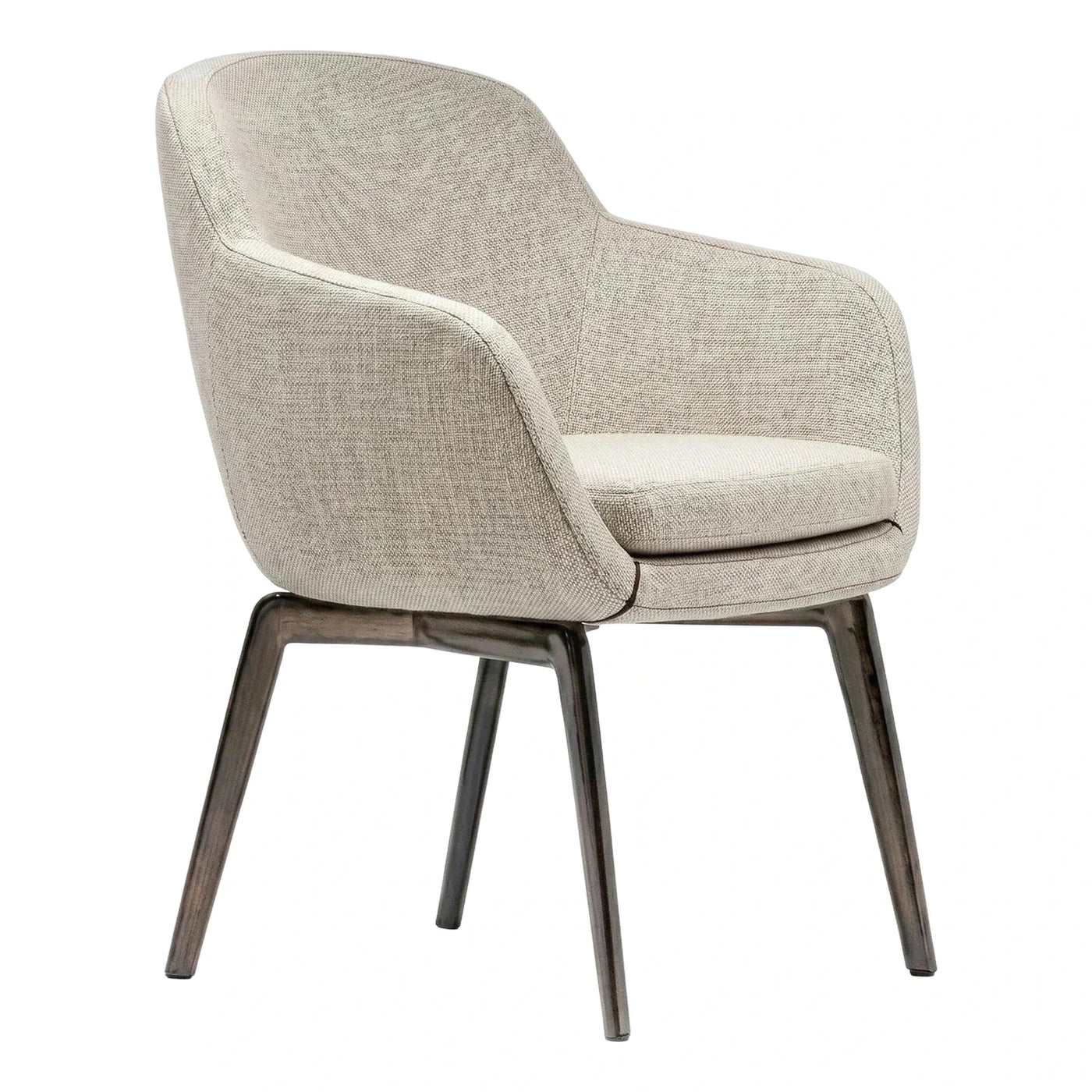 Modern Beige Textured Fabric Lounge Chair with Wood Legs
