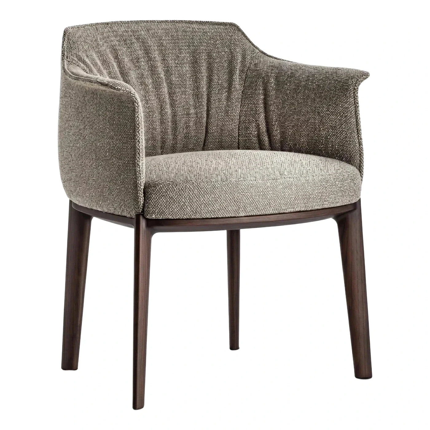 Modern Upholstered Tub Armchair with Dark Wood Legs